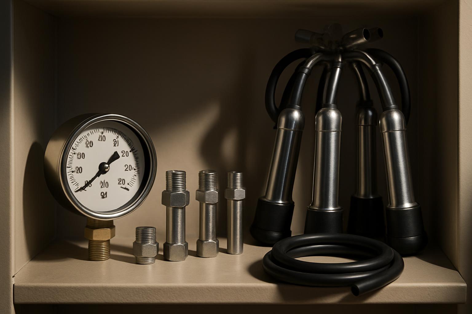 A shelf stocked with industrial fittings and equipment is magnified, taking at least 95.5% of the display off the backspla...